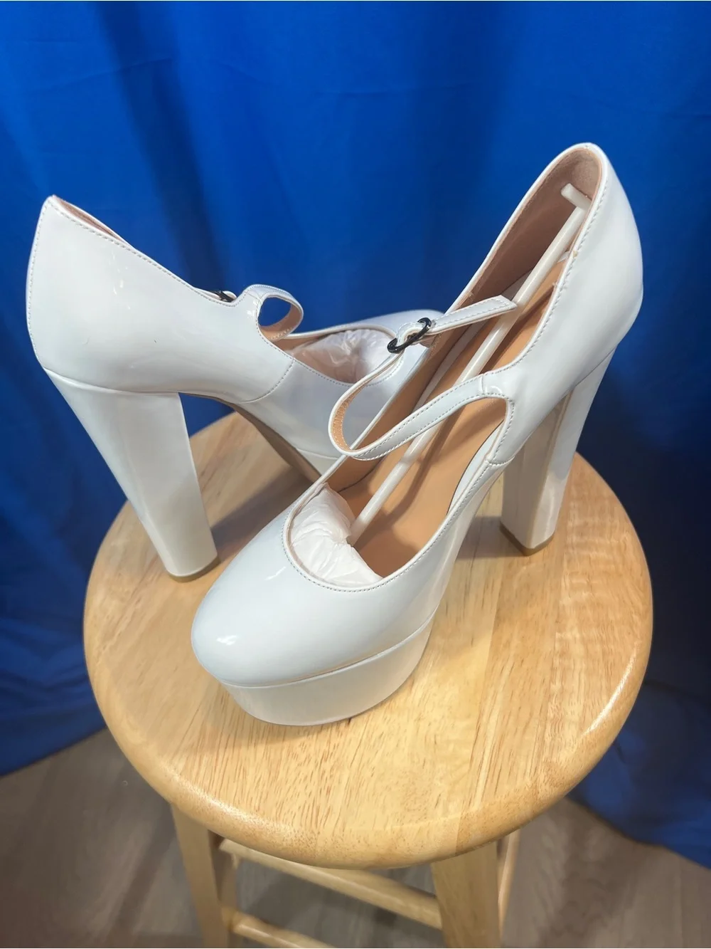 Women's White Patent Platform Mary Jane Heels